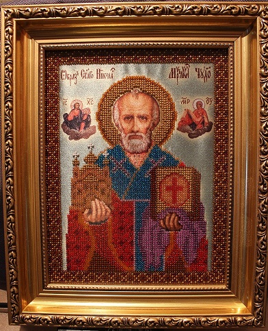 Икона Святой Николай вышитая бисером, ікона Святий Миколай Чудотворець вишита бісером